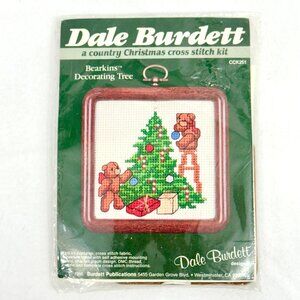 Vtg. Dale Burdett Bearkins Christmas Tree Cross Stitch Kit With Frame (1986)
